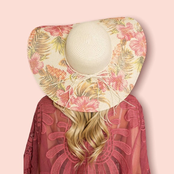 Unique Cottagecore Floral Beige Floppy Sun Hat Tropical - Picture 8 of 8